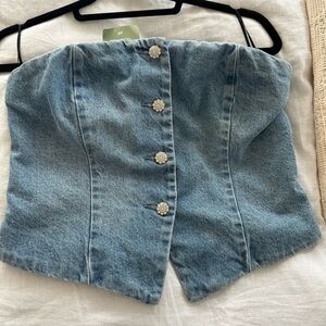H&M Blue Denim Strapless Top with Rhinestone Button Accents NWT